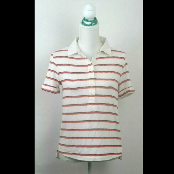 Universal Thread Goods Co. Women's Polo Shirt Size M Striped White Orange (SS88) - Picture 1 of 7
